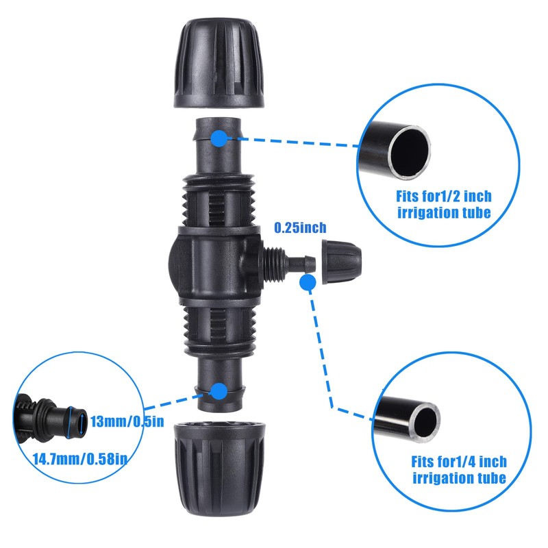 FOGWOWO Locked Barbed Tee Connectors,1/2 Inch to 1/4 Inch Irrigation