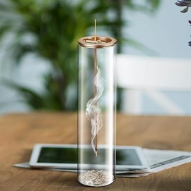 Modern Glass Incense Holder for Incense Sticks Anti-Ash Flying Incense Burner with Removable Glass Ash Catcher for Yoga Meditation Home Decor (Round)