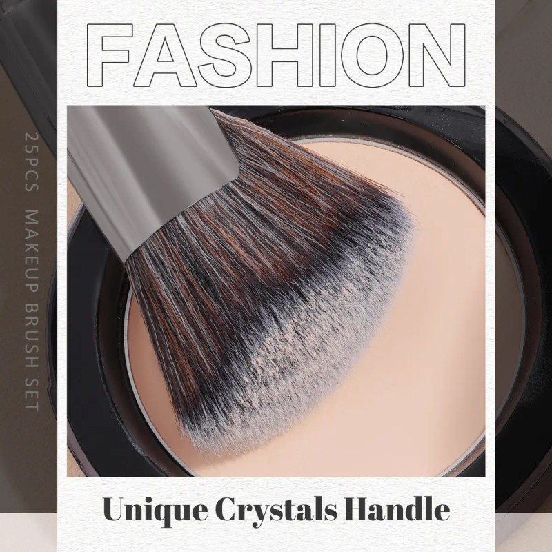 Set 25 Brochas De Maquillaje Profesionales Alta Calidad Color Blanco/Negro