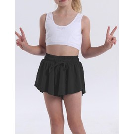 Flowy Butterfly Shorts for Girls 2-in-1 Athletic Running Skirt Shorts Cheer Tennis Dance Preppy with Spandex Liner, 2 Pack(black, Light Purple), Small