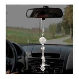 Suvnie Bling Ball and Drops Car Hanging Pendant, Crystal Auto Rearview Mirror Ornament for Women Girls, Universal Sparkly Vehicle Interior Decor Accessories (White Ball+White Teardrop)