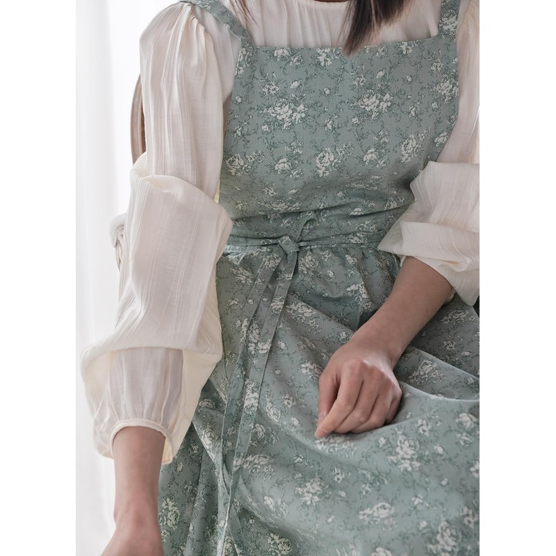 LeafIn Women's Floral Apron, One-Piece Type, Cotton, Waterproof, With Pockets,