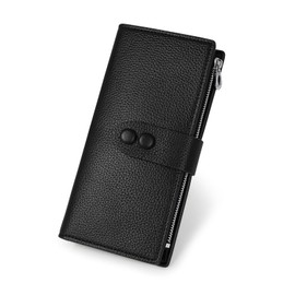 MultiValue Women Wallet, Leather Large Capacity Card Wallet with Clasp and Zip Men Wallet Foldable Multifunctional Long Clutch for Girls Ladies (Black)