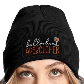 MoonWorks® Women's Beanie with Patch They See Me Aperollin Knitted Hat with Drinking Saying Print Funny Women's Hat, black / orange