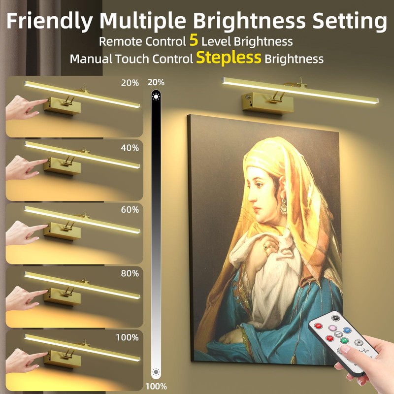 4Pack Rechargeable Picture Light, 5200mAh Brass Battery Operated Picture Lights