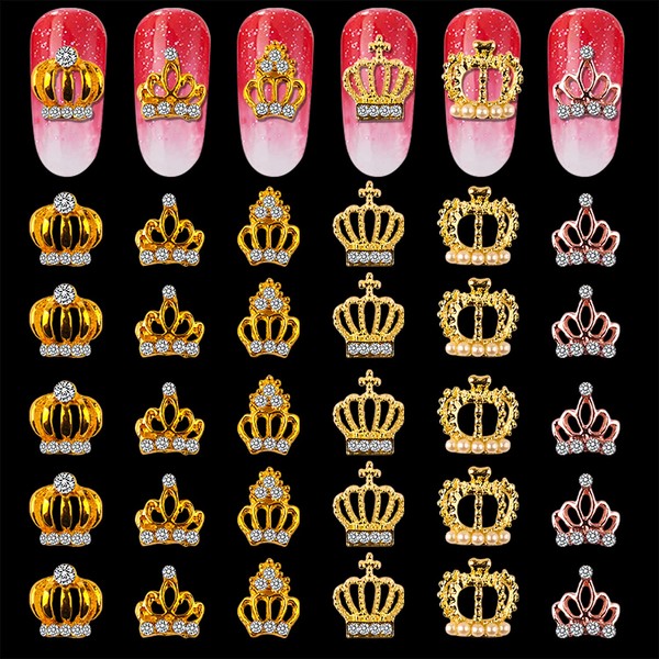 WOKOTO 30Pcs Luxary 3d Gold Crown Nail Charms For Nail Art 3d Charms For Women Nails Alloy Crown Nail Jewels Diamonds For Nails Diamonds For Nail Art Charms For Nails Nail Studs Nail Decorations Kit