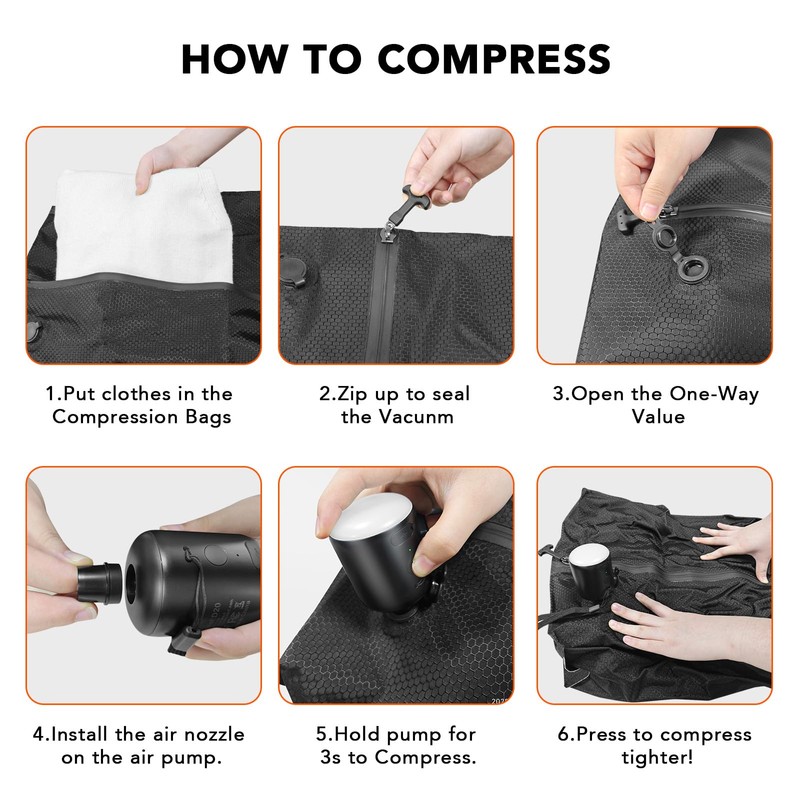 Vacuum Bags for Travel Luggage with Electric Pump, IP67 Reusable