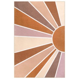 Topotdor Sun Rainbow Area Rug 4 x 6ft Boho Kids Nursery Rug, Colorful Washable Area Rug Ultra Soft Circle Classroom Rug Non-Slip for Bedroom Living Room Playroom Decor, Orange