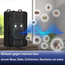 TEOV Ultrasonic Marten Deterrent with LED Flash Light, Area of Application Approx. 40-50 m², Flexible Power Supply, for Engine Compartment, Home, Garden or Attic