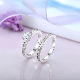 Starchenie Wedding Ring Engagement Ring, 925 Sterling Silver Double Ring for Couples