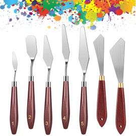 Painting Knife Set, 7pcs Wood Palette Knife Painting Tools Stainless Steel Palette Knife Set Oil Painting Mixing Scraper Art Painting Spatula Kit for Oil Painting Crafts Acrylic Accessories
