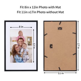 Giftgarden 11x17 Picture Frame Pack of 4, Matted 11x17 Frames for 8x12 Pictures with Mats, 11 x 17 Poster without Mat for Wall Hanging Display, Black