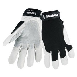 Radnor 2X Full Finger Grain Goatskin Mechanics Gloves With Hook And Loop Cuff, Leather Palm And Thumb Reinforcement, Spandex Back And Reinforced Fingertips