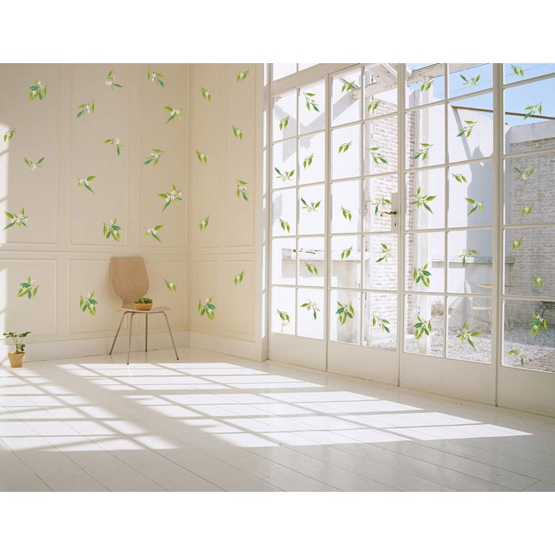 Mozamy Creative Orange Flowers Wall Decals (44 Count) Leaves Wall