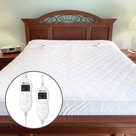 BodyMed Heated Mattress Pad with Skirt, Queen, 60 in. x 80 in. – Fitted Electric Mattress Topper with Temperature Control – Includes Two Controllers – Quilted, Washable, Mattress Protector for Heat