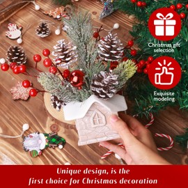 Small Christmas Tree Tabletop Artificial Mini Christmas Tree Decorations with Holiday Ornaments Red Berry Pine Cone Greenery for Home Indoor Fireplace Mantel Xmas Decor (Cabin-Snow)