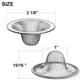 6 Pack - 2.125" Top / 1" Basket- Mesh Sink Drain Strainer Hair Catcher for Bathroom Sink, Utility, Slop, Laundry, RV and Lavatory