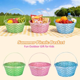 3 Pcs Large Woven Picnic Basket Bamboo Chip Woven Basket Summer Party Favor for Wedding Baby Shower Birthday Fruit Flower Decorative Storage Basket