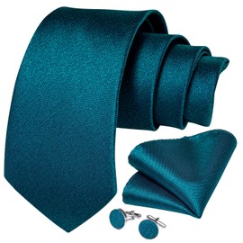 DiBanGu Conjunto de gemelos de seda para hombre con corbata y bolsillo de tela formal y corbata sólida, 02 Verde azulado, Medium