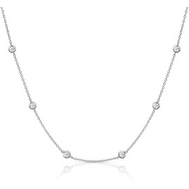 14K Gold Plated Station Necklace Womens Simulated Diamond Necklace Simulated Diamond BTY Necklace Dainty CZ Necklace for Women Jewelry Gifts (Silver)