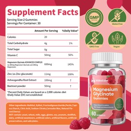 IRIDESICENT Magnesium Glycinate Gummies 400mg, Sugar Free Magnesium Supplement w/Ashwagandha, Zinc, Vegan Magnesium Glycinate Supplement for Adults - 120 Cherry Gummies