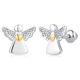 Girls' Earrings 925 Sterling Silver Post Hypoallergenic Screw Back with Safety Stud Earrings for Children Girls Women Jewellery, Silver