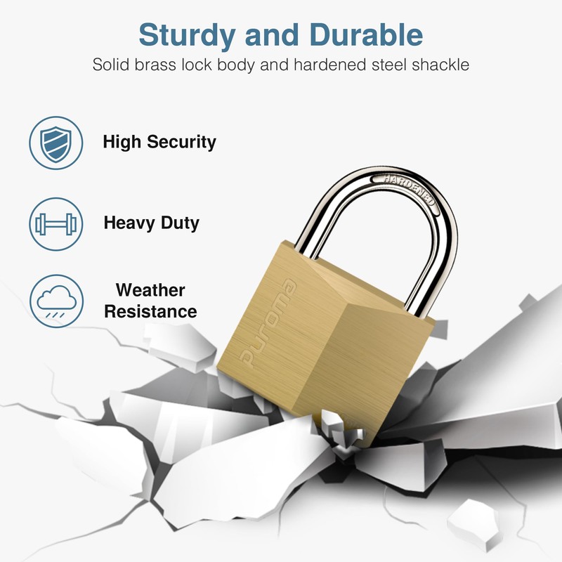 Puroma 2 Pack Keyed Padlock Waterproof Solid Brass Lock, 1.1
