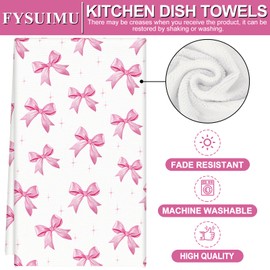 FYSUIMU Bow Kitchen Dish Towels 18 x 28 Inch Pink Bowknot Dishcloth Coquette Hand Drying Tea Towel for Wedding Valentine Bridal Shower, 2Pcs