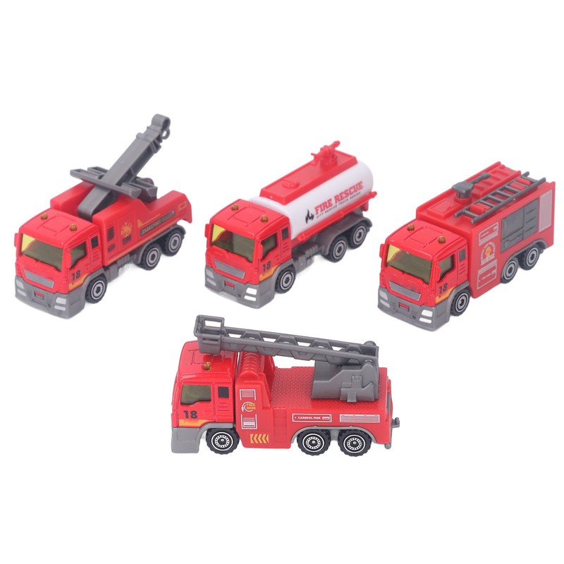 4Pcs 1: 32 Fire Truck Toy Set High Simulation Pull