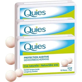 Quies - Ear Plugs for Hearing Protection with Natural Wax - 3 Boxes of 24 Balls
