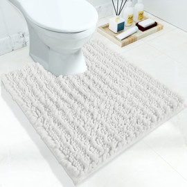 Yimobra Luxury Shaggy Toilet Bath Mat U-Shaped Contour Rugs for Bathroom, 24.4 X 20.4 Inches, Soft and Comfortable, Maximum Absorbent, Dry Quickly, Non-Slip, Machine-Washable, White