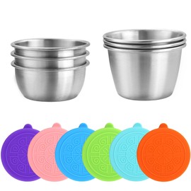 6 Pack Salad Dressing Container Small Condiment Containers with Lids, Reusable Stainless Steel Dipping Sauce Cups Containers for Lunch Bento Box, Picnic, Travel (1.7oz/50ml+2.4 Oz/70ml)