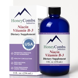 HoneyCombs Vitamin B3 Niacin Supplement Liquid Drops - High Potency Vitamin B3 Liquid Drops for Men & Women - Maintain Digestive System, Skin, Tongue, Energy and More - Vegan Niacin Drop (8 Fl oz)