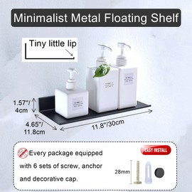 Z metnal Small Decor Shelves, Mini Floating Display Wall Shelf for Smart Speaker Collectables, Aluminum, Wall Mounted, Matt Black,12 x 5 inch,1ft Wide, 2 Pack