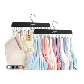 Gomyrod Bra Hanger for Closet, 1 Pack Tank Top Hanger w/20 Hooks Capacity Foldable Wood Space Saving Hangers, 360°Rotating Closet Organizers and Storage for Dorm & Apartment for Bra Scarf Ties(Black)