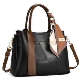 FORRICA Handbag Women Top Handle Bag Stylish Patchwork Texture Shoulder Bag PU Leather Elegant Ladies Crossbody Bag for Travel Shopping Black