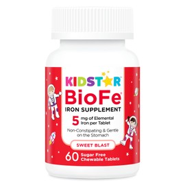 KidStar Nutrients BioFe Pure Iron Chewables, Sweet Blast, No Sugar, Sweetened with Xylitol, 60 Chewable Tablets