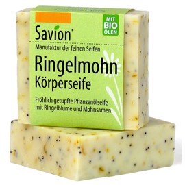 Savion Calendula Poppy Body Soap with Vegetable Oil, Vegan, Palm Oil Free, Plastic-Free, 80 g