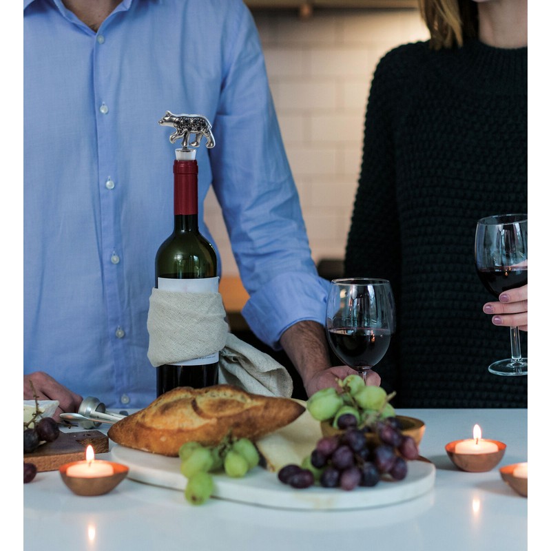 Puzzled Reusable Black Bear & Moose Wine Stopper, 5” Metal