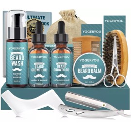 YogerYou Beard Grooming Kit For Men Complete Set With Oil Balm Scissors Brush Comb Gif...