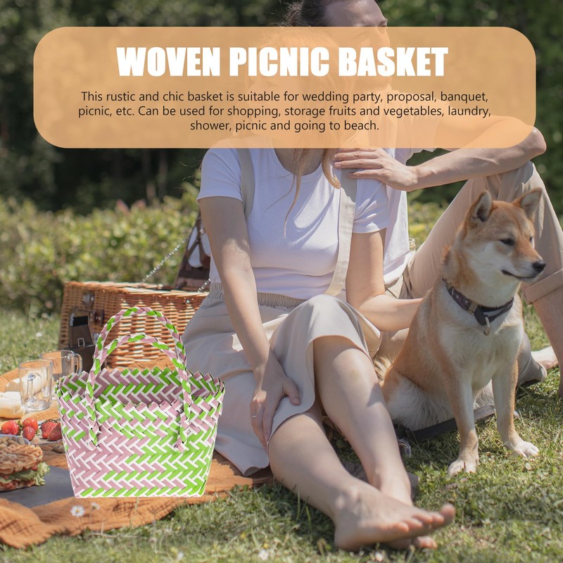 pvc woven basket stylish tote bags plastic basket picnic rattan