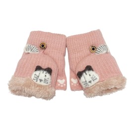 HUSSATOP Cute Cat Convertible Flip Top Gloves Kids Winter Thick Knitted Fingerless Gloves with Mitten Cover Aged 3-6 Boys Girls