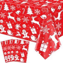 4 Pack Christmas Party Tablecloths Merry Christmas Party Decoration Christmas Party Supplies Disposable 54x86” Red Christmas Theme Rectangle Table Cloth for Xmas Holiday Party Decor Winter Holiday