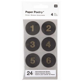 Crafty Capers Black | 24 Advent Calendar Stickers | Gold Foil Numbers | 3cm Wide