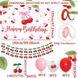 JeVenis Cherry Birthday Backdrop Banner She's The Cherry on Top Balloons Cherry Theme Bow Birthday Decorations Bow Party Decor Cherry Party Decor Props
