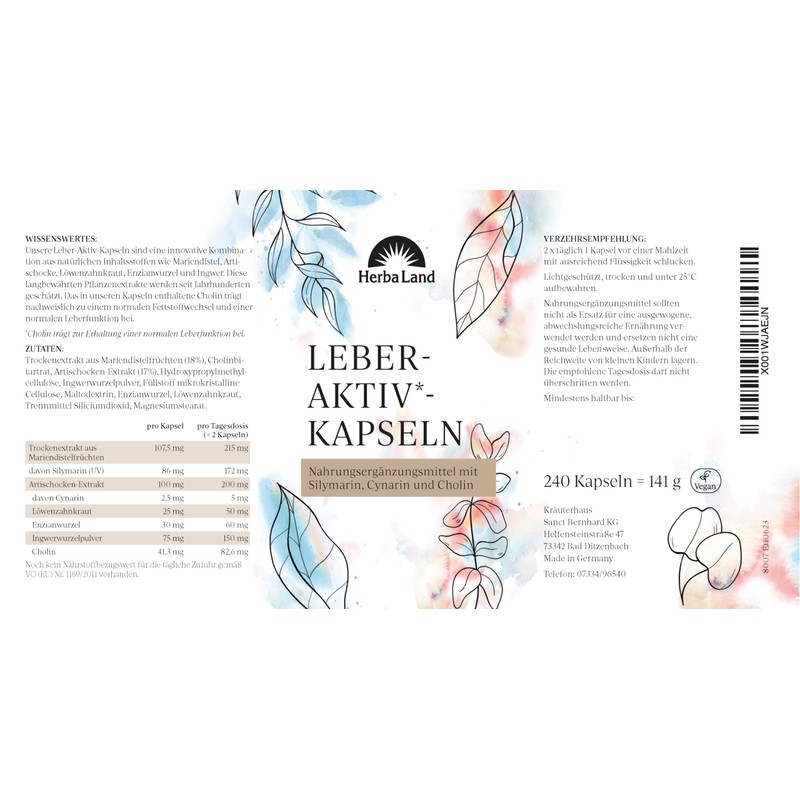 Herbaland Liber-Aktiv* Capsules | Milk Thistle, Artichoke & Dandelion |