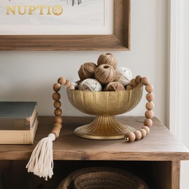 NUPTIO Distressed Gold Vases for Centerpieces: Rustic Brass Compote Vases for Flowers - Metal Pedestal Bowl Decor for Wedding Table Home Set of 2