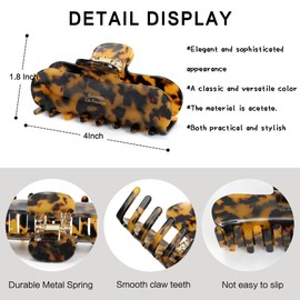 Premium Acetate Hair Claw Clips for Women - 4 Inch Strong Hold Non-Slip French Barrettes for Thick, Thin, Curly Hair (Brown Tortoise Shell)