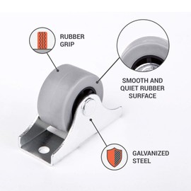 Castors Industrial Castors (Pack of 10) 25 mm Small Metal Swivel Casters with Rubber Wheels for Furniture and Equipment (Grey, 10, ⌀25mm / 20kg)