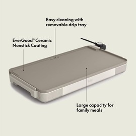 bella 12" x 22" Electric Griddle with EverGood™ Ceramic Nonstick Coating, Removable Temperature Probe, Dishwasher-Safe Drip Tray & Cool Touch Handles, Cook up to 15 Eggs, 1500 Watt, Oatmilk